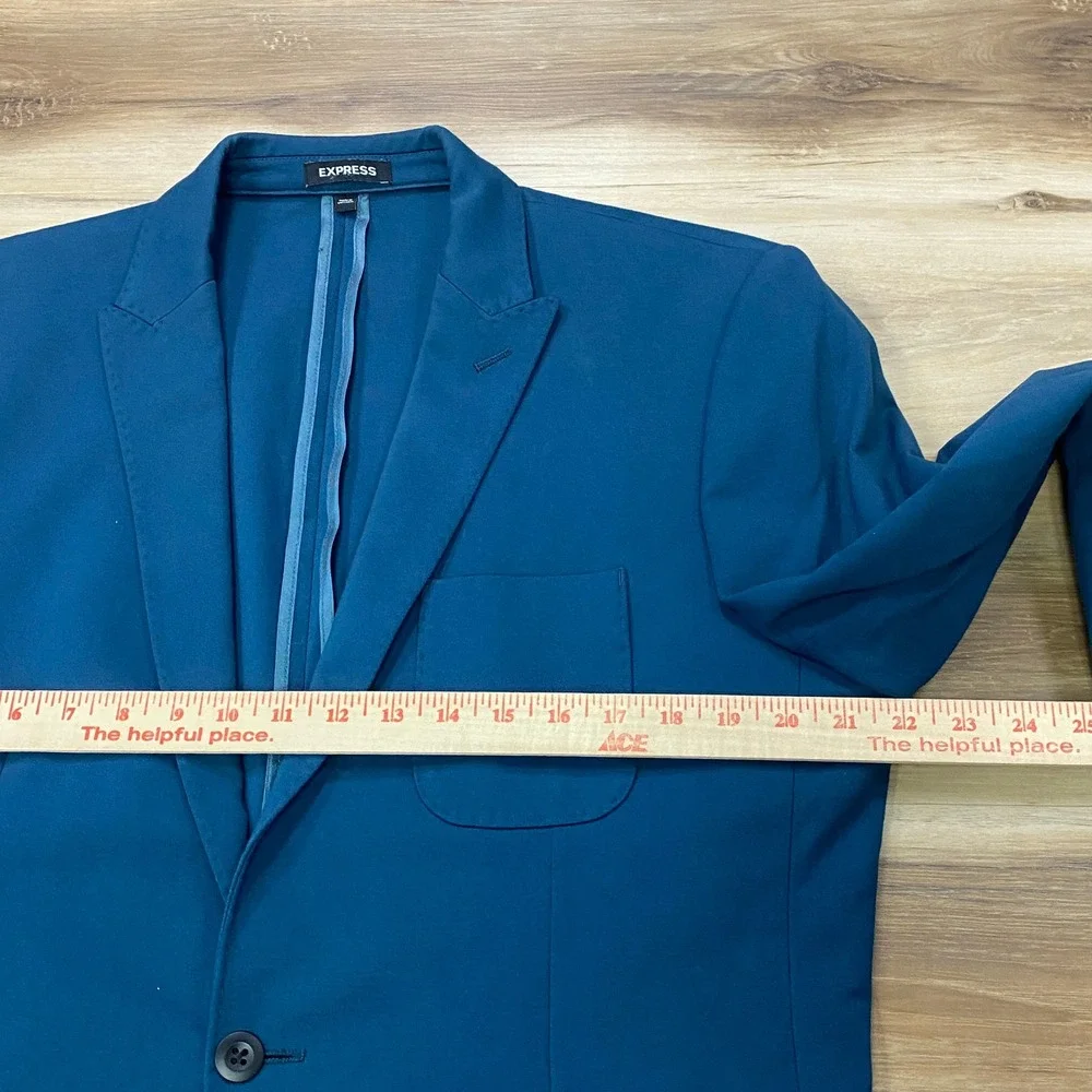 Express Suit 42L 34W Slim Fit 2-Piece Cotton Blend Stretch Teal Blue Modern